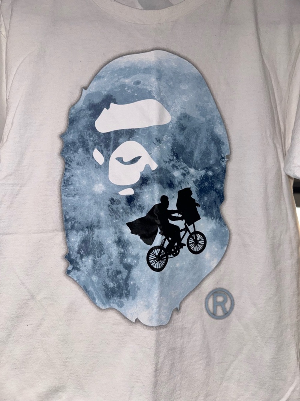 E.T.Graphic Tee with Moonface and Biking Silhouette - White & Blue
